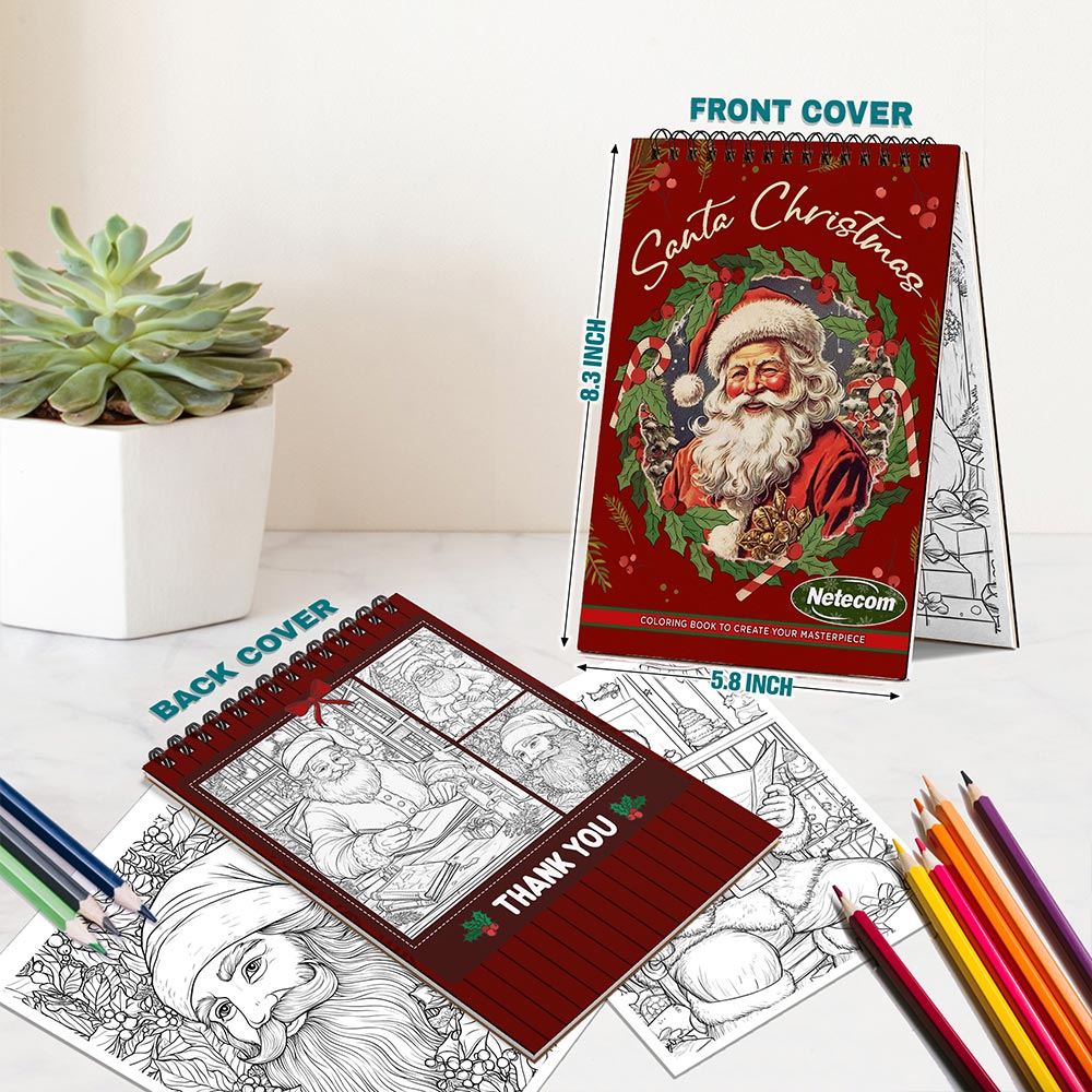 Netecom Santa Christmas Spiral Bound Coloring Book For Adults
