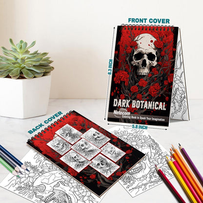 Netecom Dark Botanical Spiral Bound Coloring Book For Adults