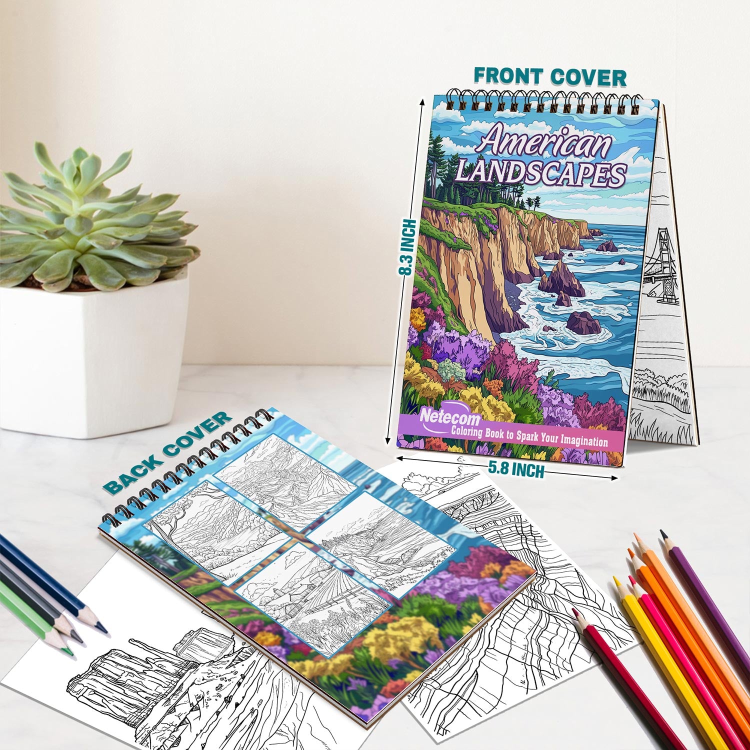 Netecom American Landscapes Spiral Bound Coloring Book For Adults