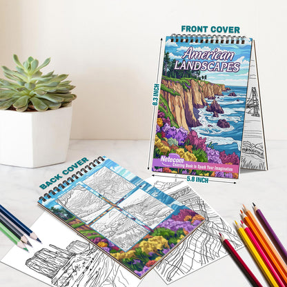 Netecom American Landscapes Spiral Bound Coloring Book For Adults