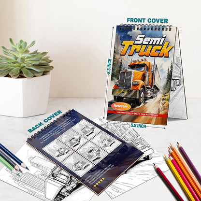 Semi Truck Spiral Bound Coloring Book For Adults