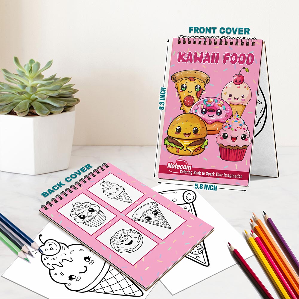 Netecom Kawaii Food Spiral Bound Coloring Book For Adults