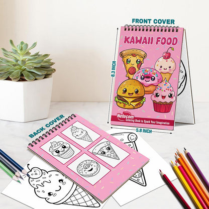 Netecom Kawaii Food Spiral Bound Coloring Book For Adults