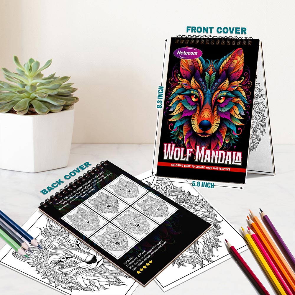 Netecom Wolf Mandala Spiral Bound Coloring Book For Adults