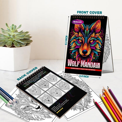 Netecom Wolf Mandala Spiral Bound Coloring Book For Adults