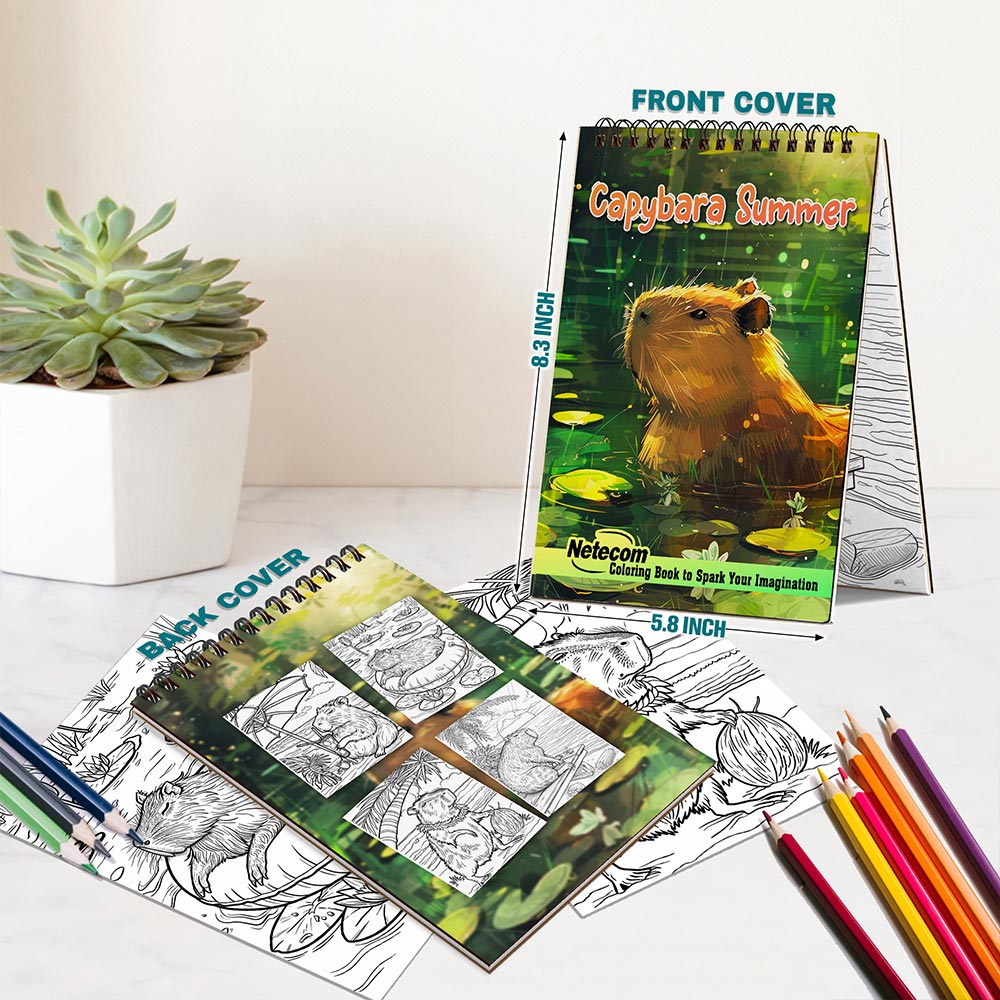 Netecom Capybara Summer Spiral Bound Coloring Book For Adults