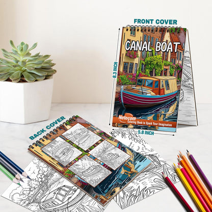 Netecom Canal Boat Spiral Bound Coloring Book For Adults