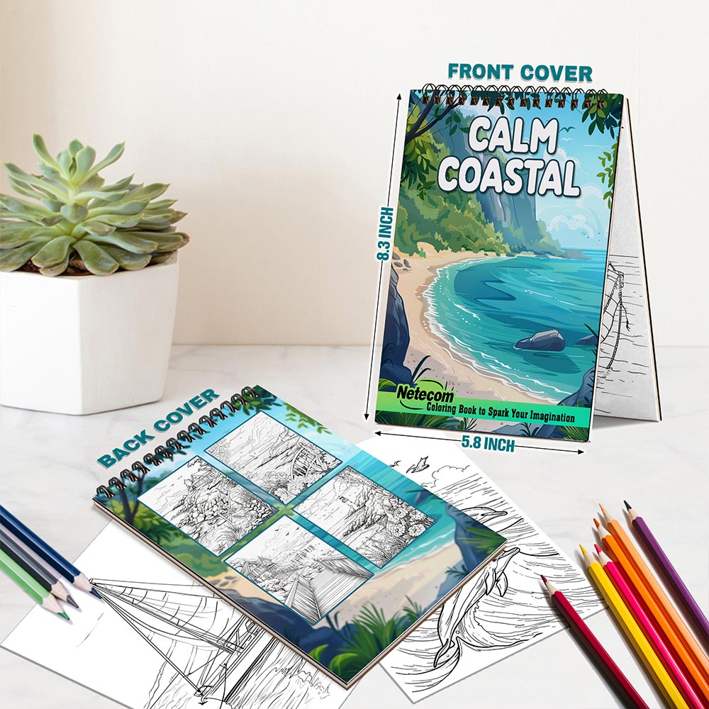 Netecom Calm Coastal Spiral Bound Coloring Book For Adults