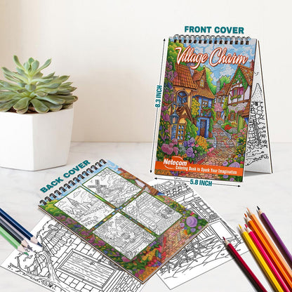Netecom Village Charm Spiral Bound Coloring Book For Adults