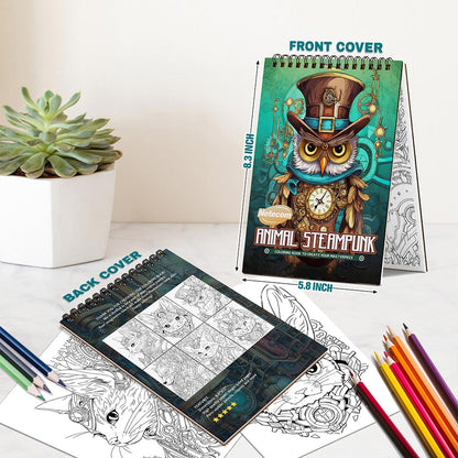 Netecom Animal Steampunk Spiral Bound Coloring Book For Adults