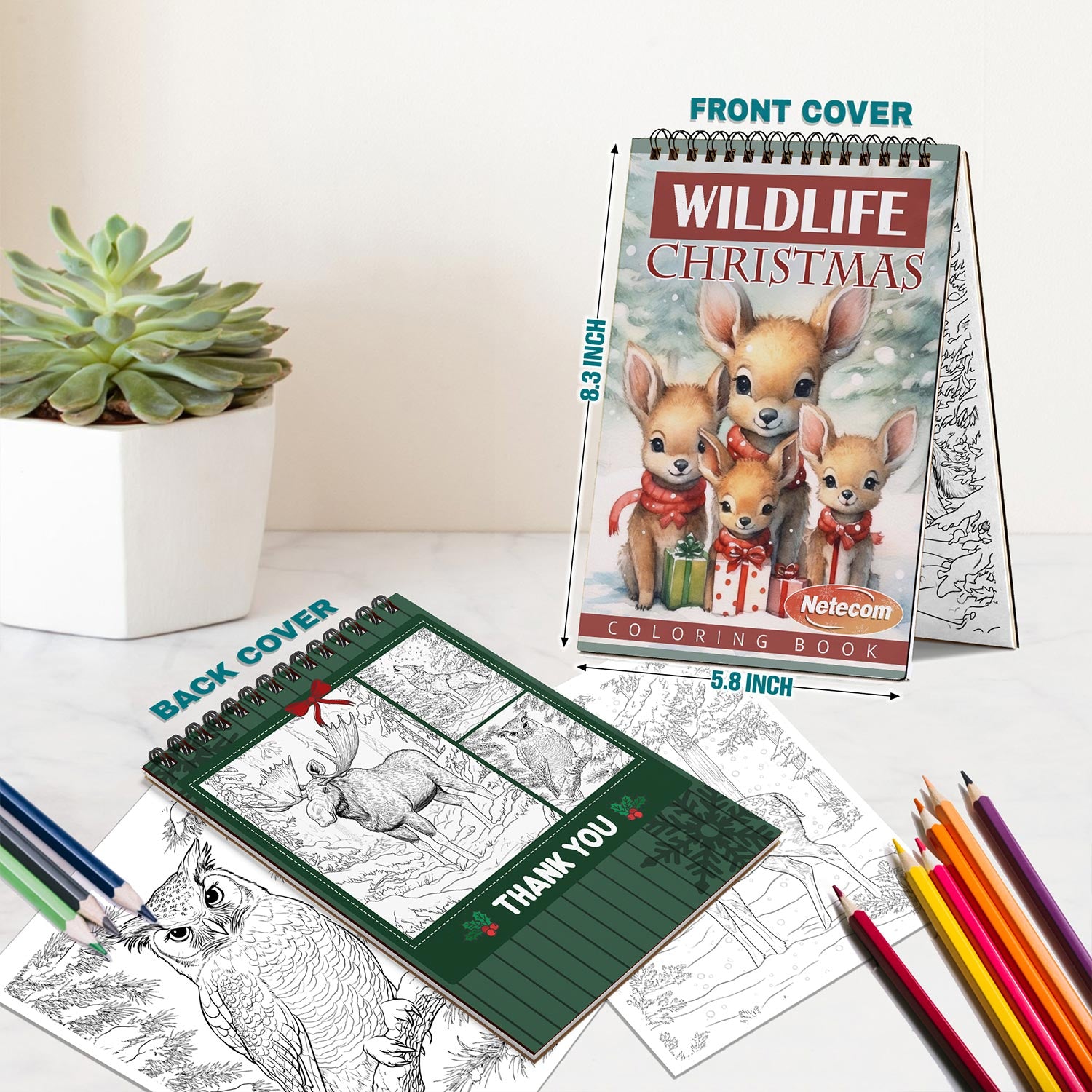 Netecom Christmas Wild Life Spiral Bound Coloring Book For Adults