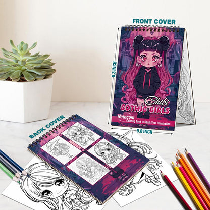 Netecom Chibi Gothic Girls Spiral Bound Coloring Book For Adults
