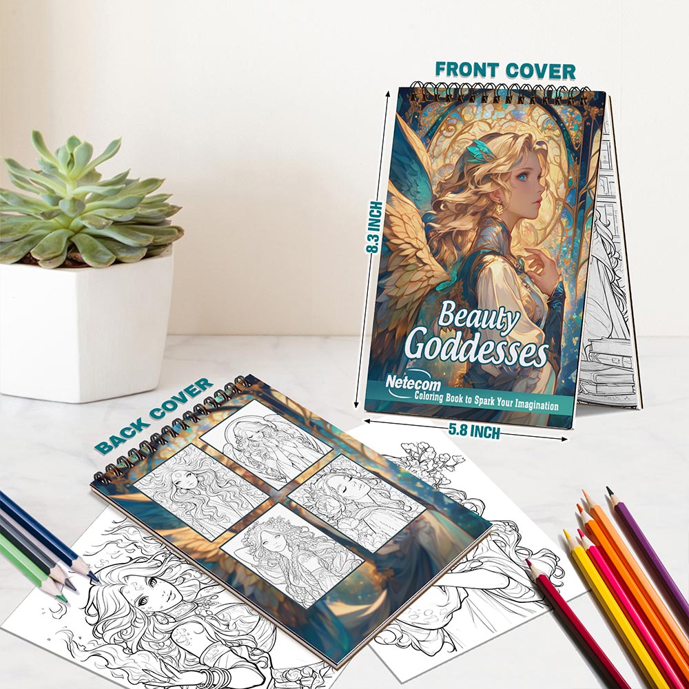 Netecom Beauty Goddesses Spiral Bound Coloring Book For Adults