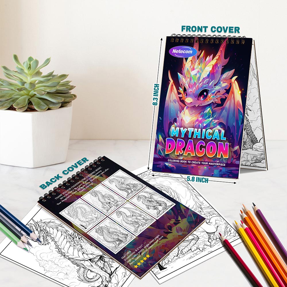 Netecom Mythical Dragon Spiral Bound Coloring Book For Adults