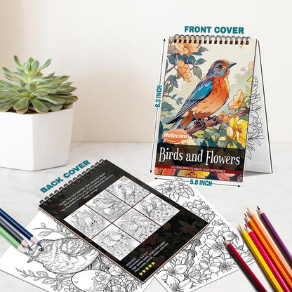 Netecom Birds And Flower Spiral Bound Coloring Book For Adults