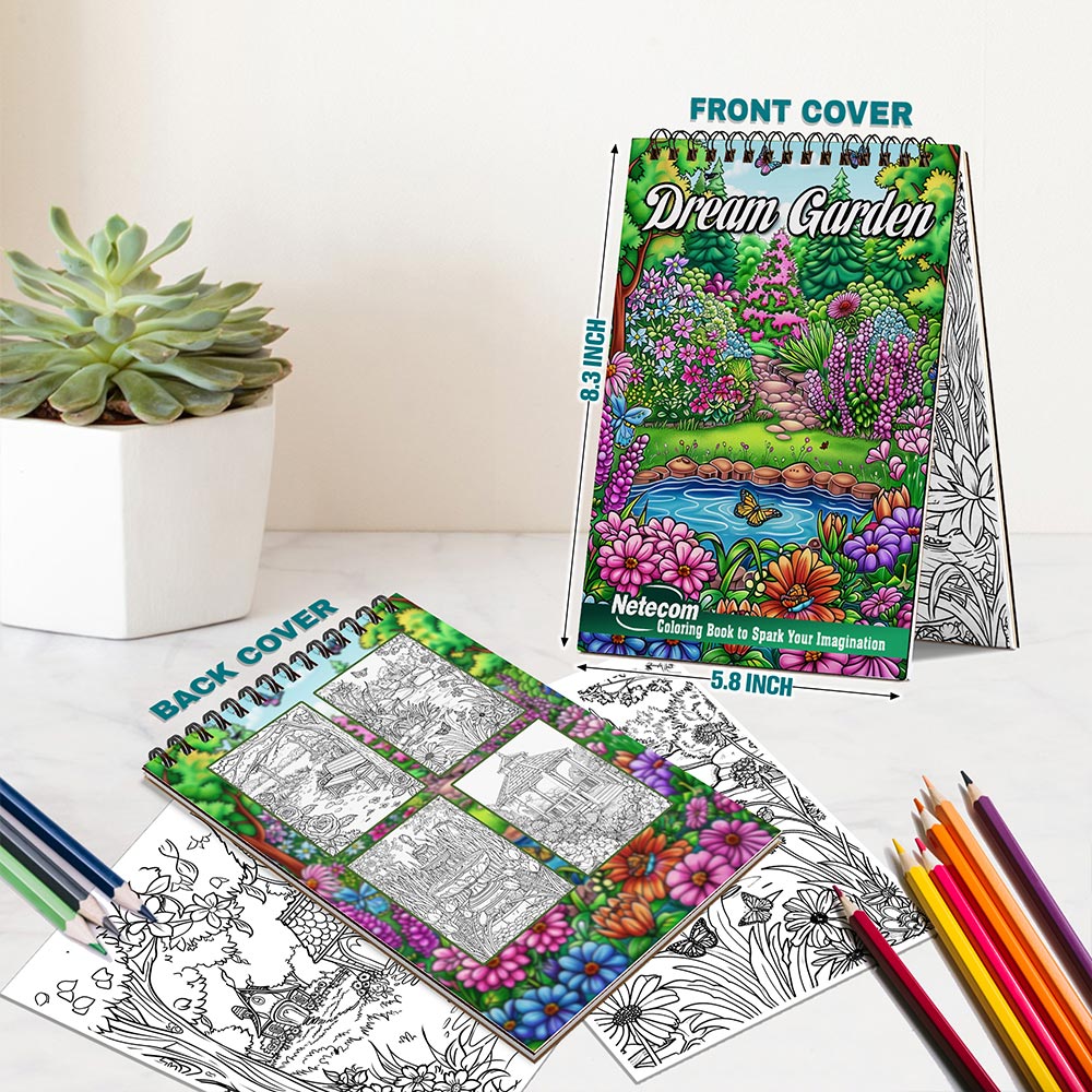 Netecom Dream Garden Spiral Bound Coloring Book For Adults