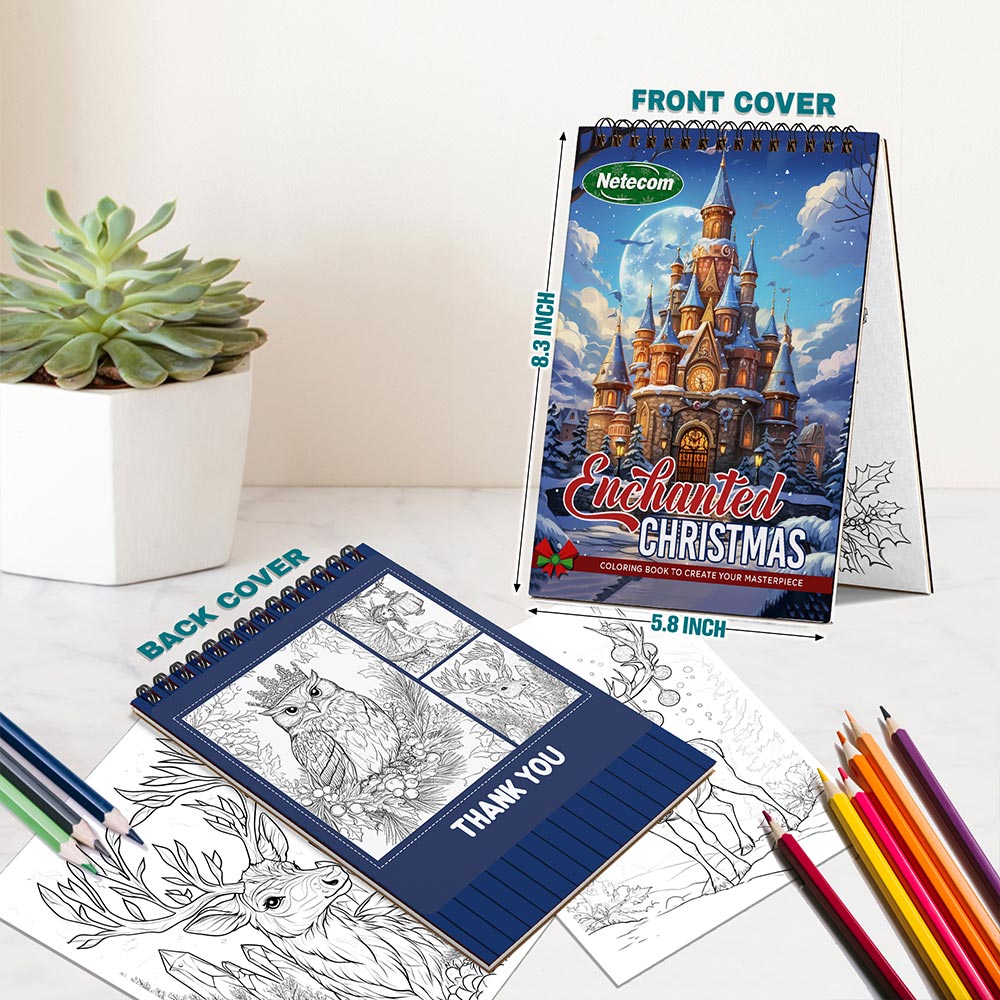 Netecom Enchanted Christmas Spiral Bound Coloring Book For Adults