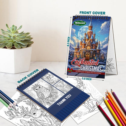 Netecom Enchanted Christmas Spiral Bound Coloring Book For Adults