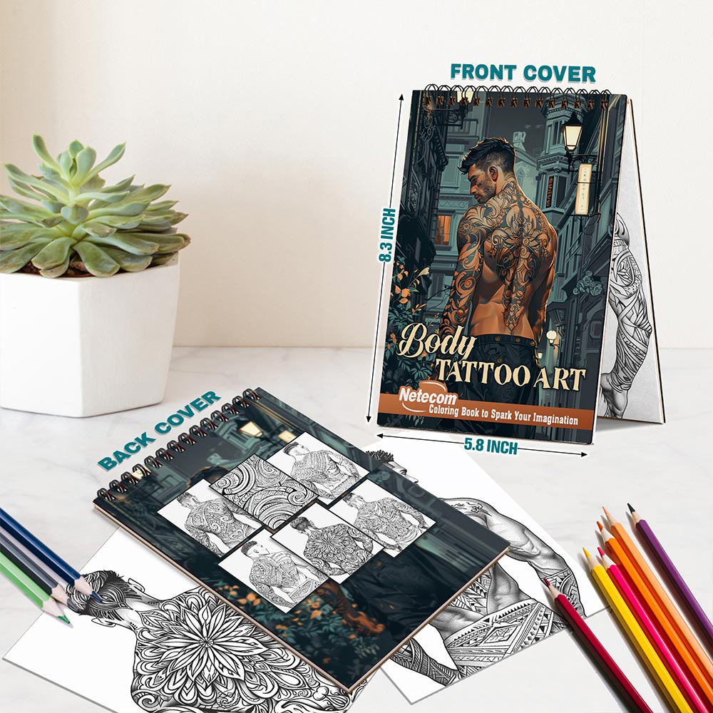 Netecom Body Tattoo Art Spiral Bound Coloring Book For Adults