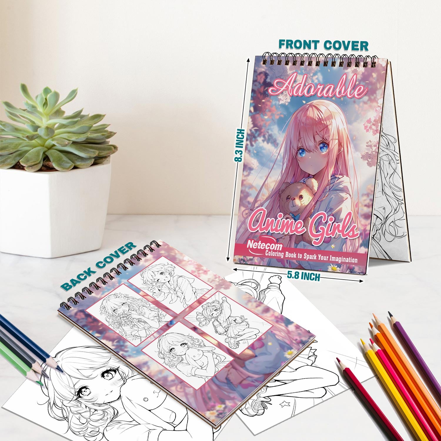 Netecom Adorable Anime Girls Spiral Bound Coloring Book For Adults