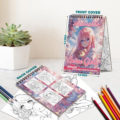 Netecom Adorable Anime Girls Spiral Bound Coloring Book For Adults
