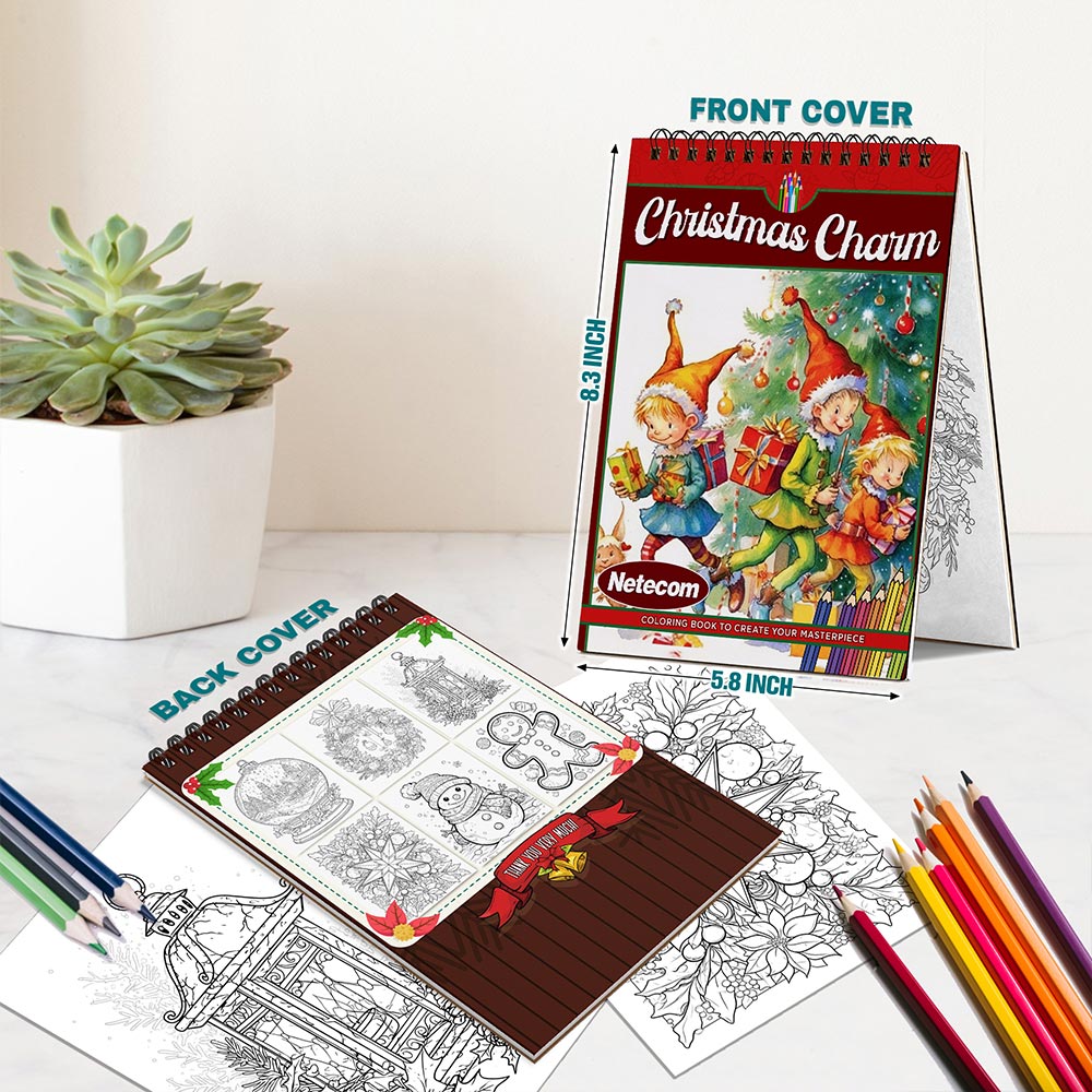 Netecom Christmas Charm Spiral Bound Coloring Book For Adults