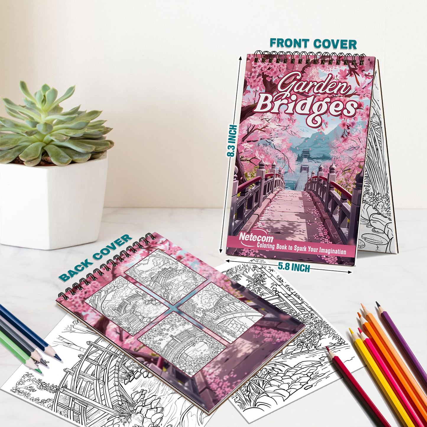 Netecom Garden Bridges Spiral Bound Coloring Book For Adults