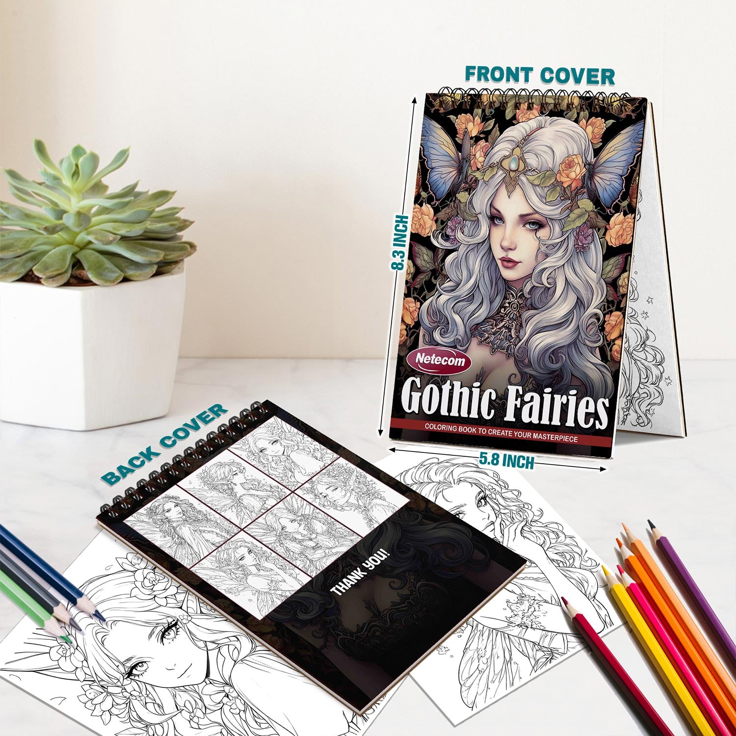 Netecom Gothic Fairies Spiral Bound Coloring Book For Adults