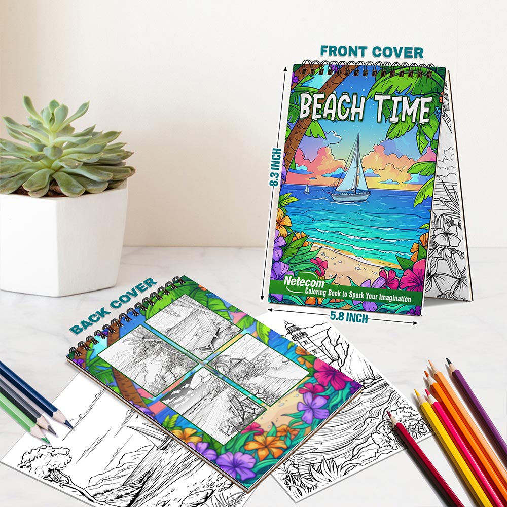 Netecom Beach Time Spiral Bound Coloring Book For Adults