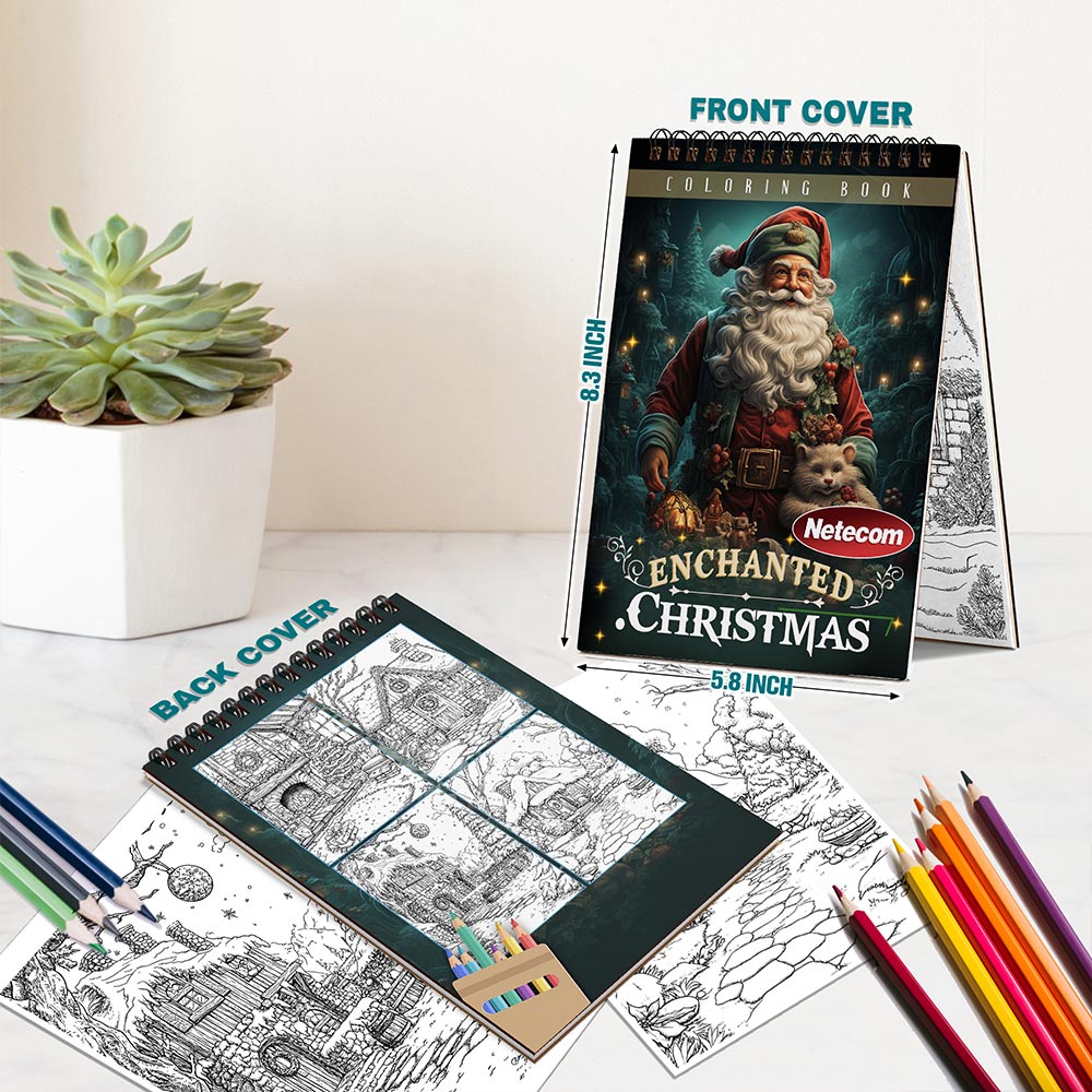 Netecom Enchanted Christmas Spiral Bound Coloring Book For Adults