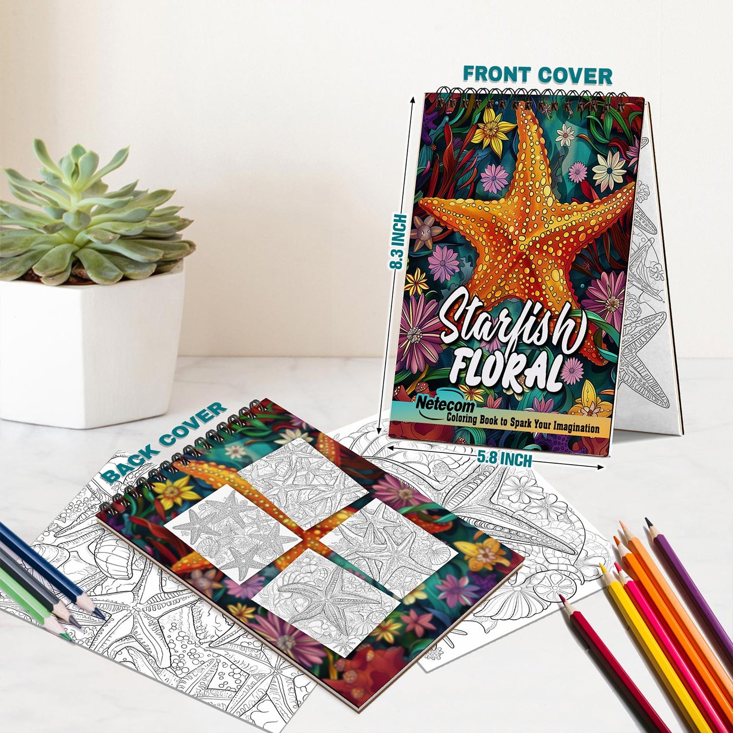 Netecom Floral Starfish Spiral Bound Coloring Book For Adults