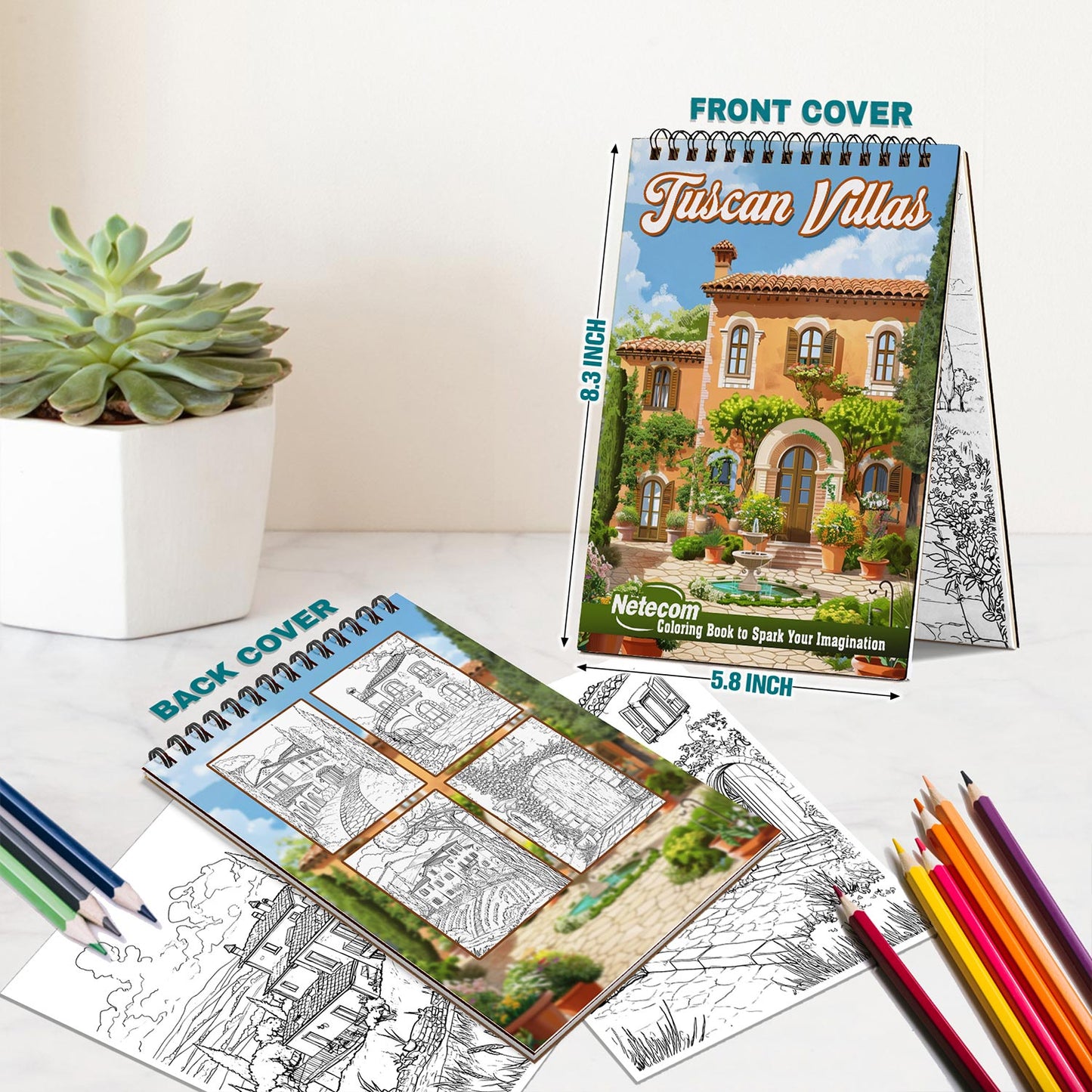 Netecom Tuscan Villas Spiral Bound Coloring Book For Adults