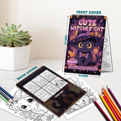 Netecom Cute Kawaii Cat Witches Spiral Bound Coloring Book For Adults