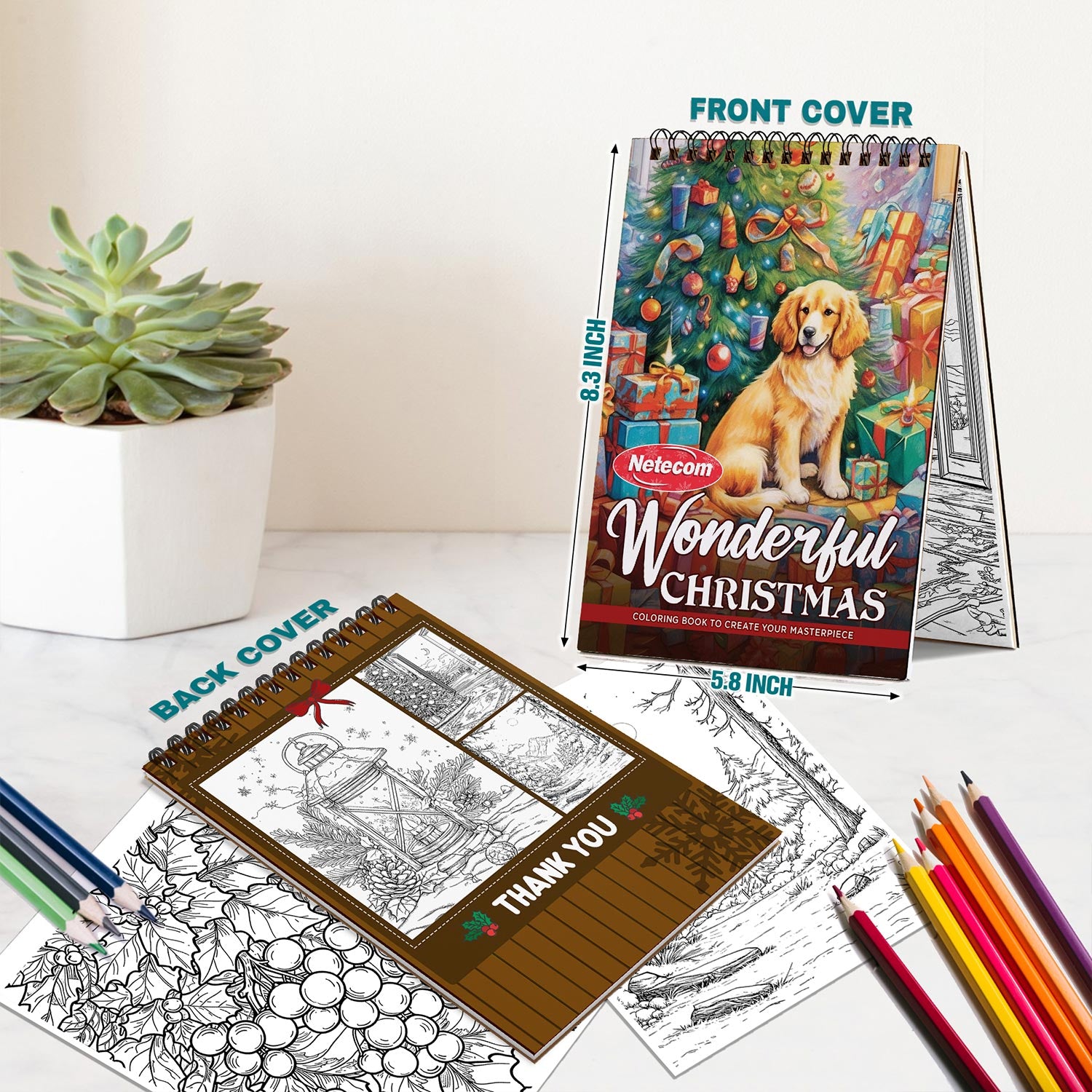 Netecom Wonderful Christmas Spiral Bound Coloring Book For Adults