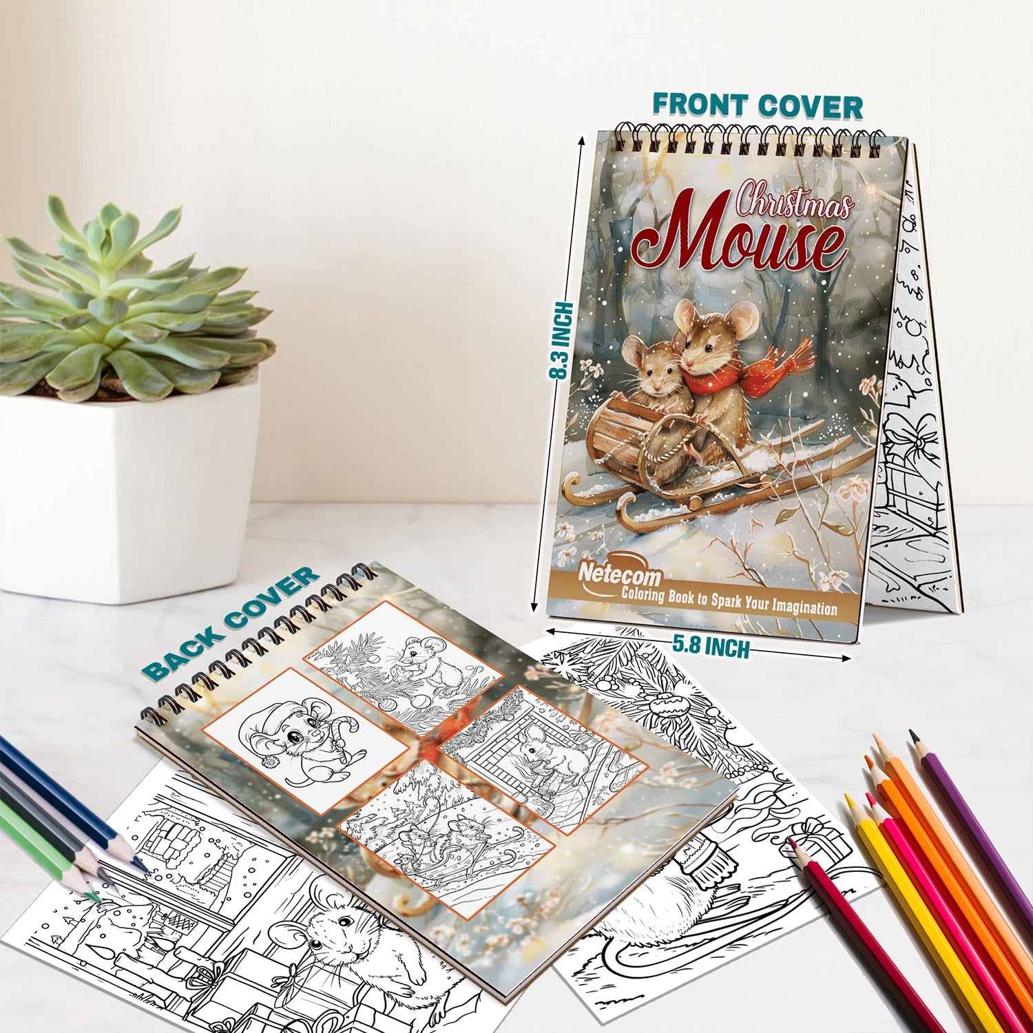 Netecom Christmas Mouse Spiral Bound Coloring Book For Adults