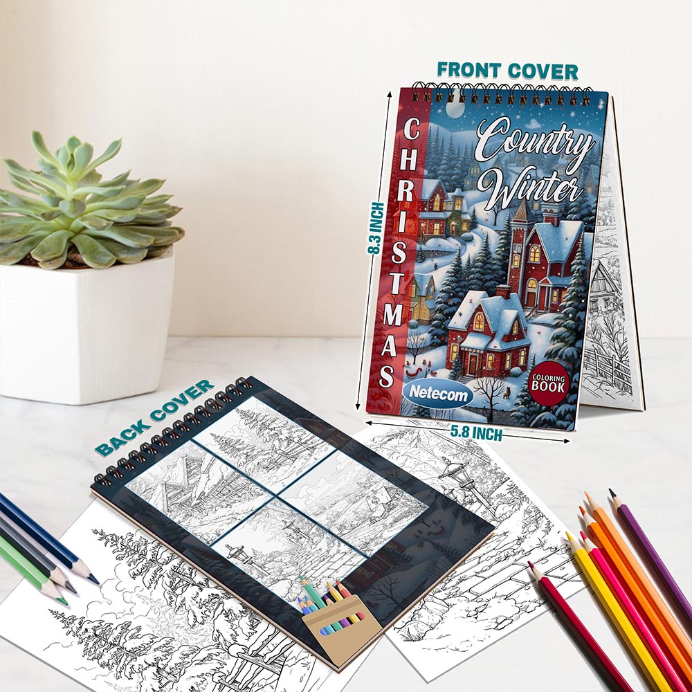 Netecom Christmas Country Winter Spiral Bound Coloring Book For Adults
