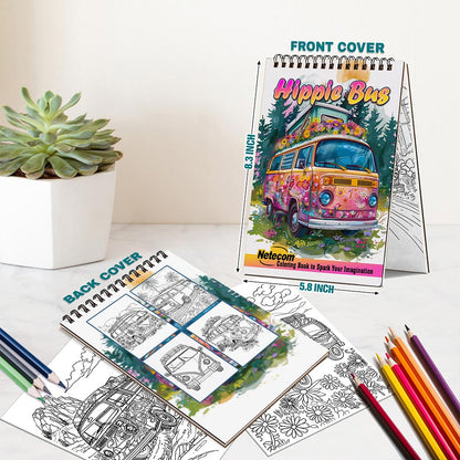 Netecom Hippie Bus Spiral Bound Coloring Book For Adults