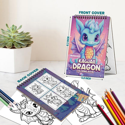 Netecom Kawaii Dragons Spiral Bound Coloring Book For Adults