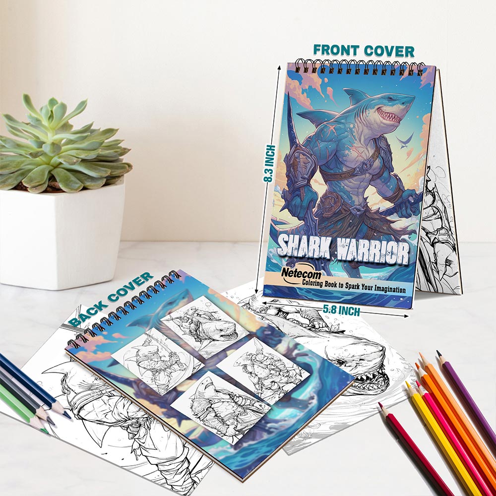 Netecom Shark Warrior Spiral Bound Coloring Book For Adults