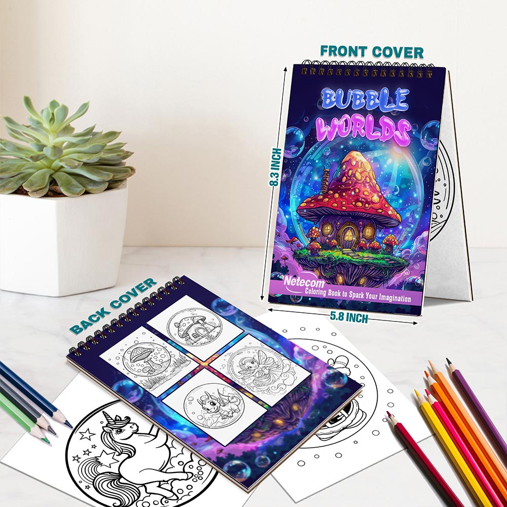 Netecom Bubble Worlds Spiral Bound Coloring Book For Adults