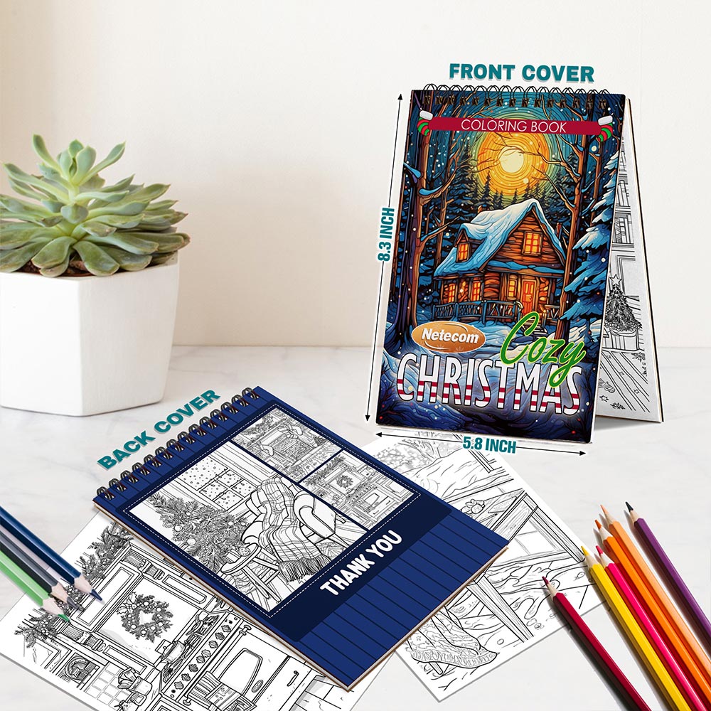 Netecom Cozy Christmas Spiral Bound Coloring Book For Adults