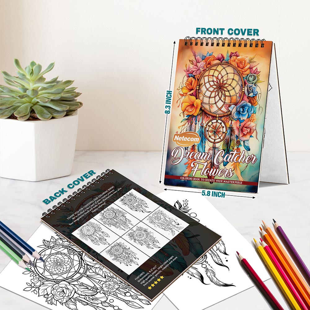Netecom Dreamcatcher Flowers Spiral Bound Coloring Book For Adults
