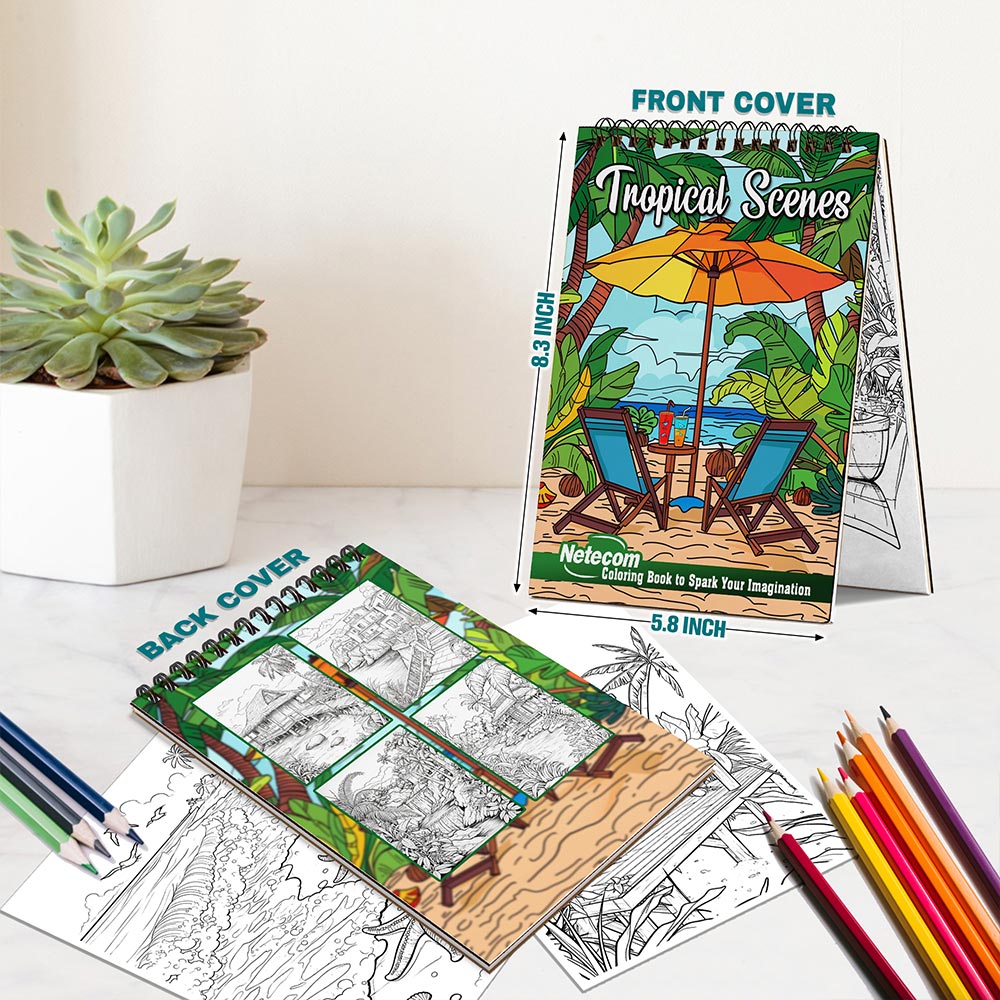 Netecom Tropical Scenes Spiral Bound Coloring Book For Adults