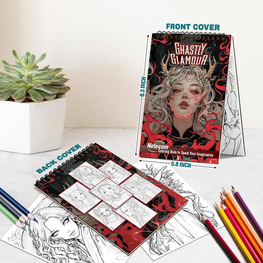 Netecom Ghastly Glamour Spiral Bound Coloring Book For Adults