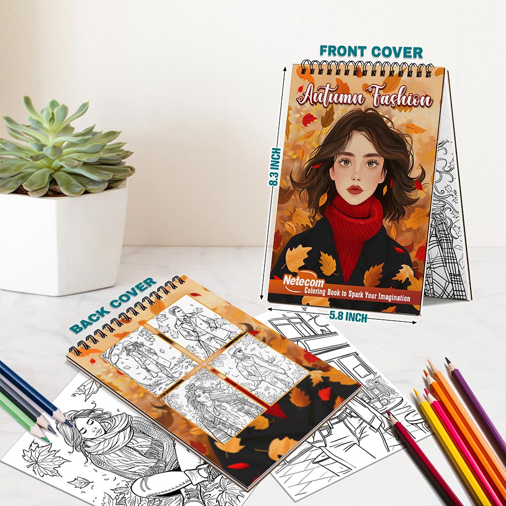 Netecom Autumn Fashion Spiral Bound Coloring Book For Adults