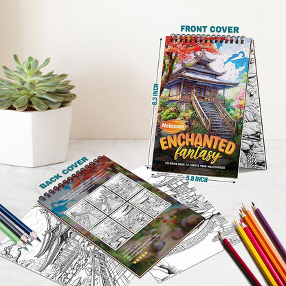 Netecom Enchanted Fantasy House Spiral Bound Coloring Book For Adults