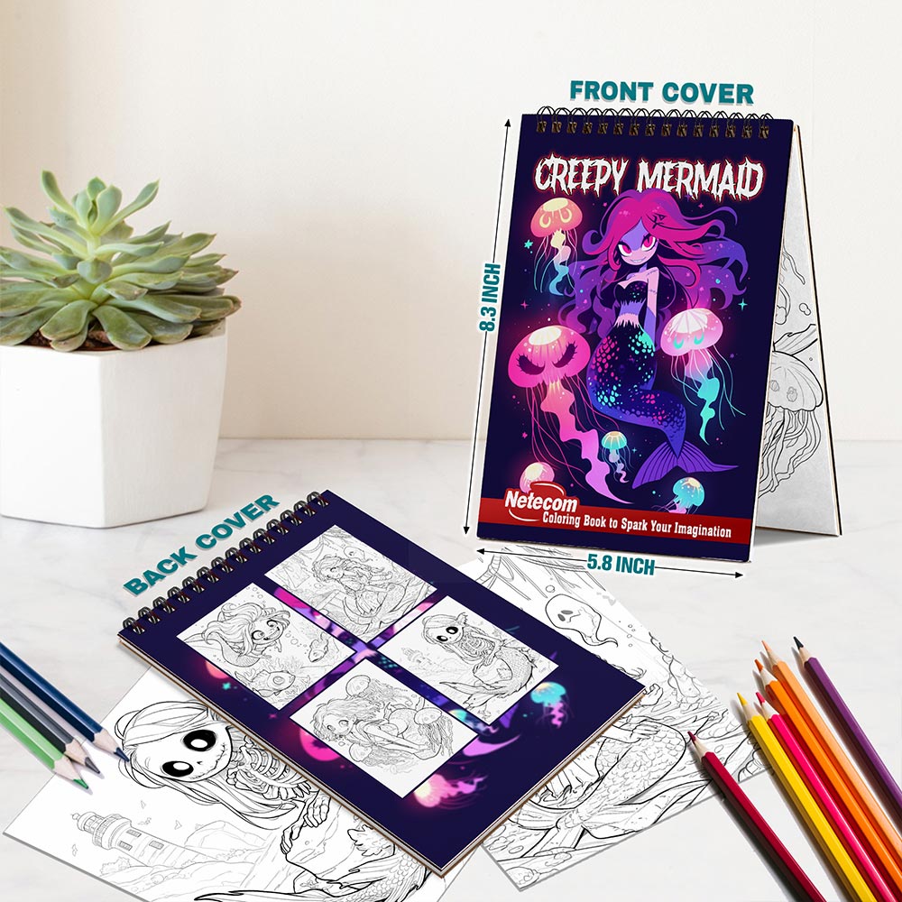 Netecom Creepy Mermaid Spiral Bound Coloring Book For Adults