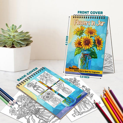 Netecom Flowers in Jar Spiral Bound Coloring Book For Adults