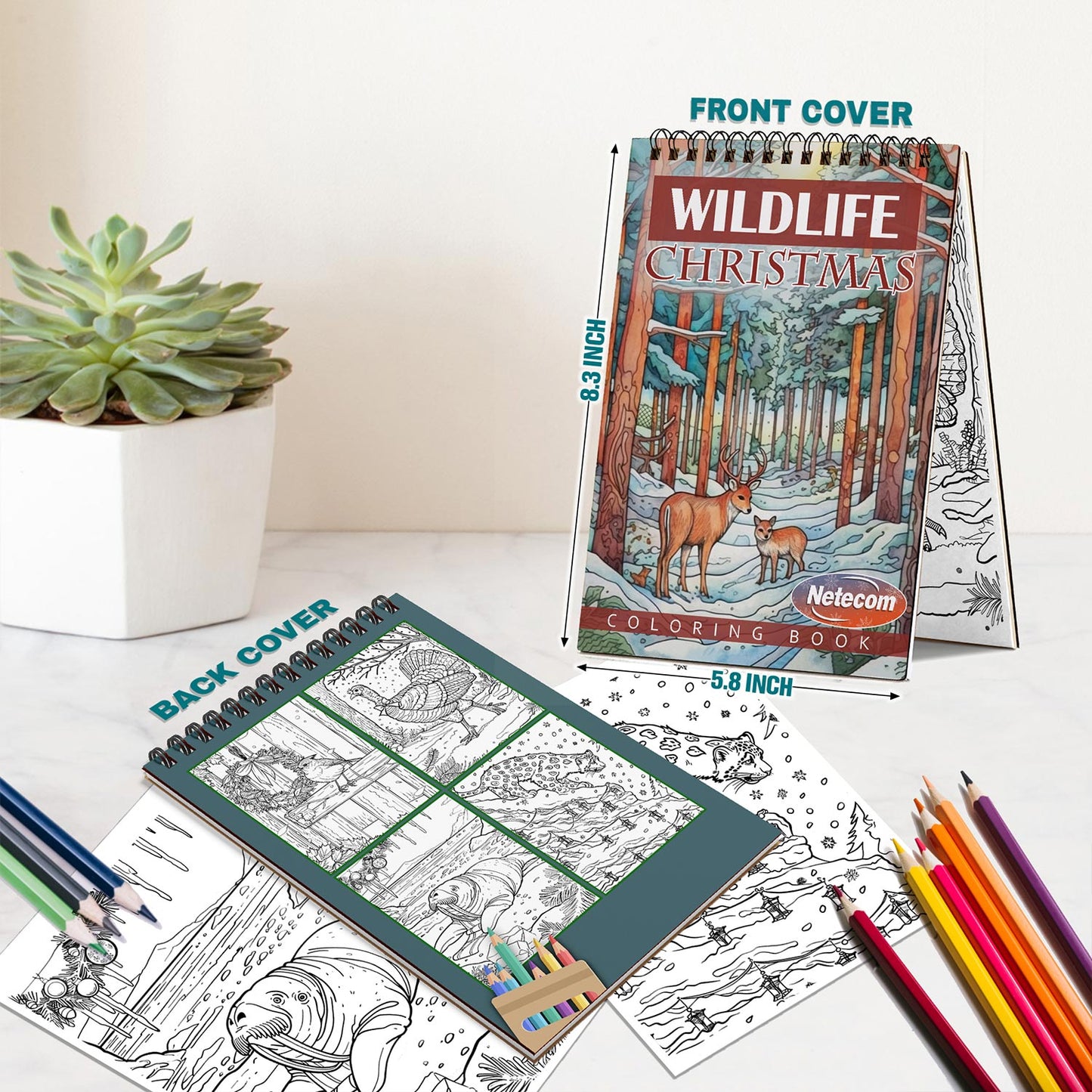 Netecom Christmas Wild Life Spiral Bound Coloring Book For Adults
