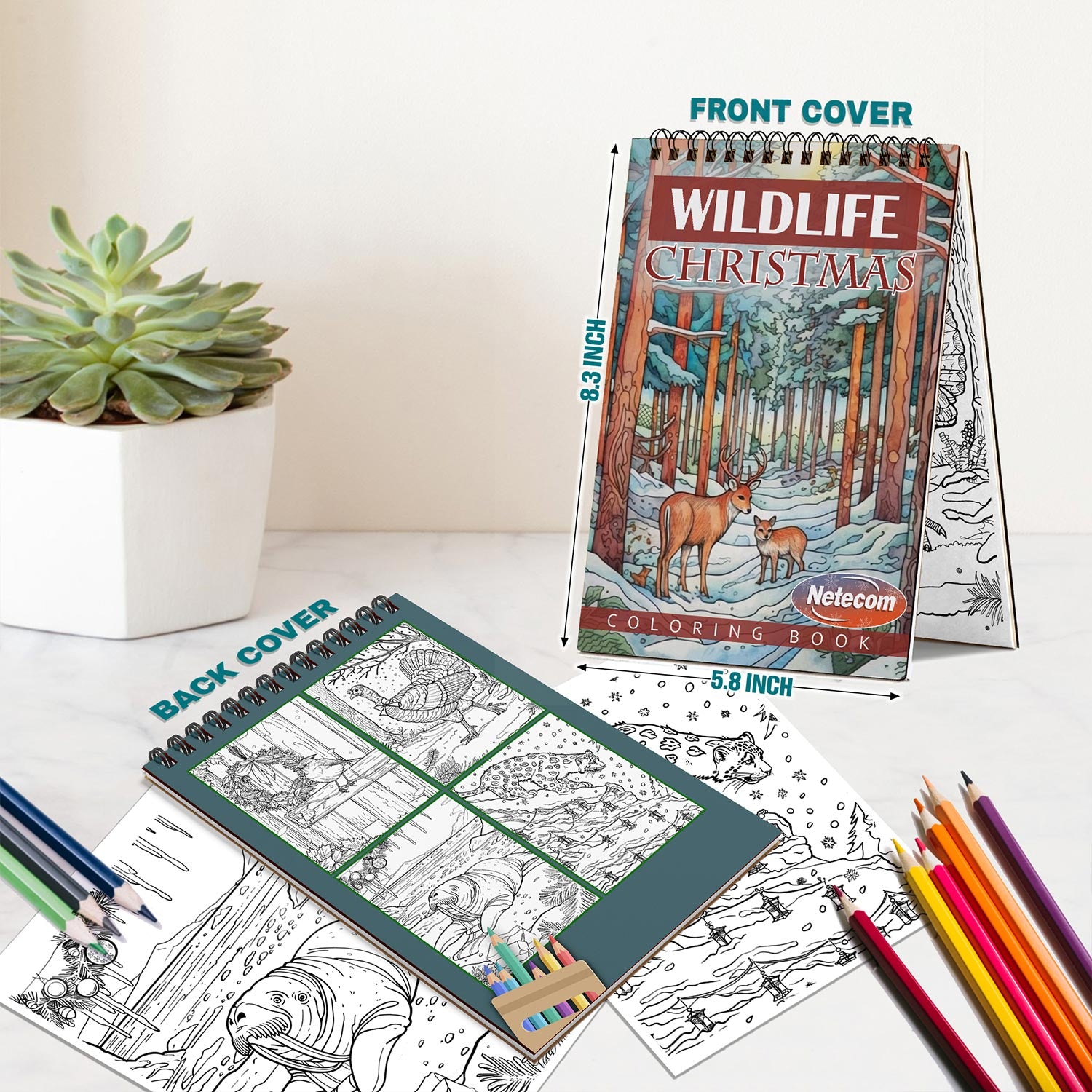 Netecom Christmas Wild Life Spiral Bound Coloring Book For Adults